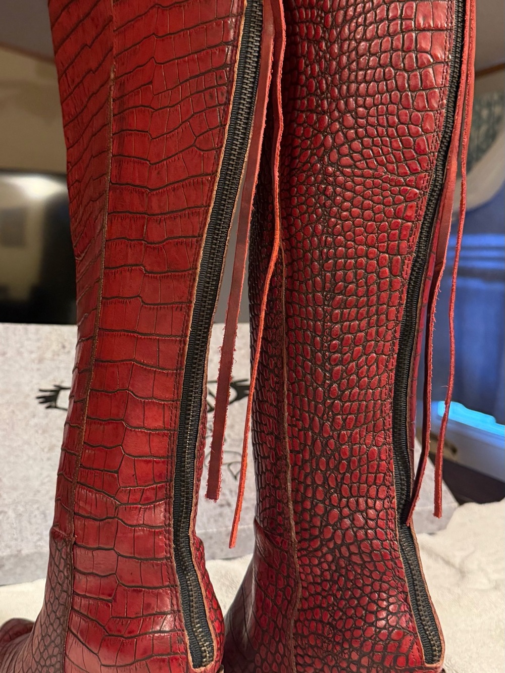 Freebird by Steven Red Croc-Embossed Over-the-Knee Boot MAKE OFFER - Picture 4 of 5